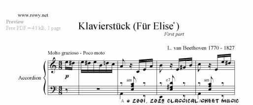 Beethoven - For Elise (1810) - Poco moto - ( Sheet Music Pdf )