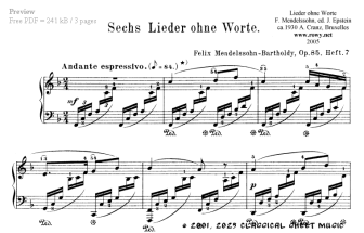 Mendelssohn F., Sechs Lieder ohne Worte, Andante con moto Sheet music for  Piano (Solo)