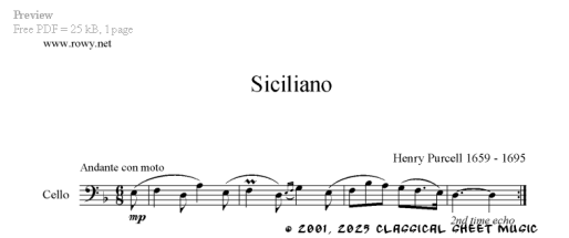 Siciliano sheet music for piano solo (or harpsichord) (PDF)